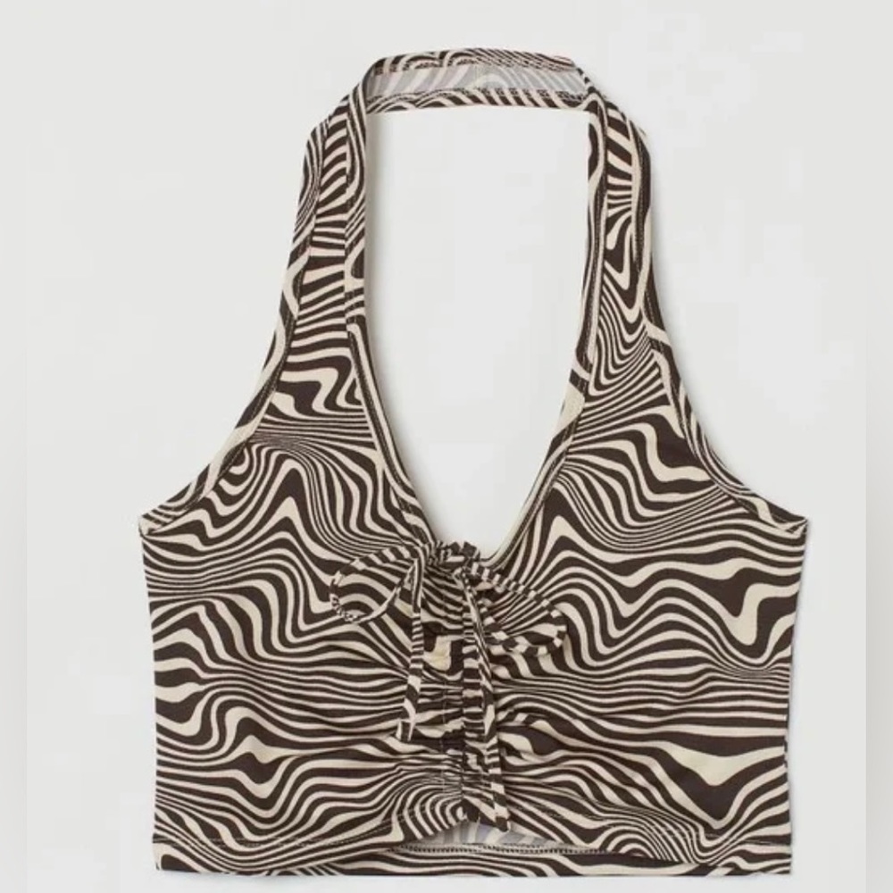 H&M Brown & Cream Zebra Print Halter Crop Top!